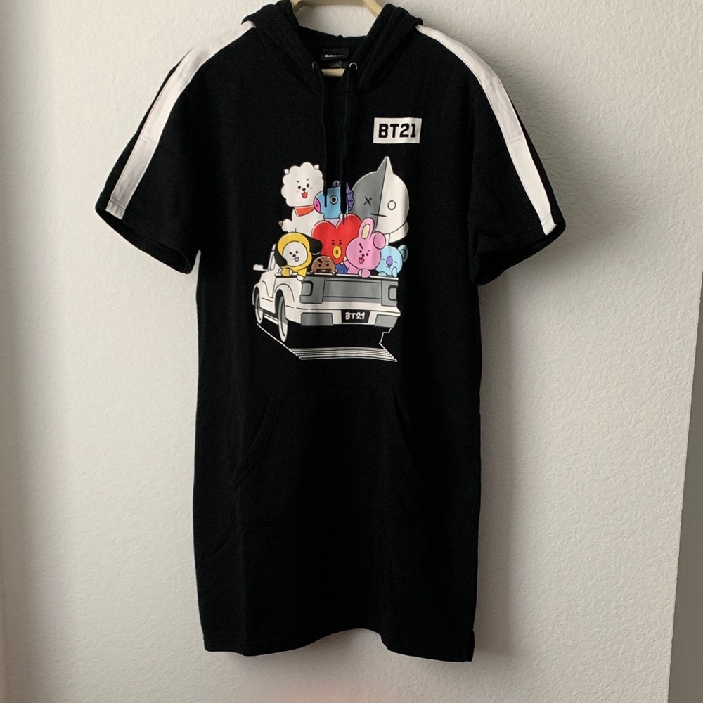 BT21 Black Hoodie Dress with Character Graphics